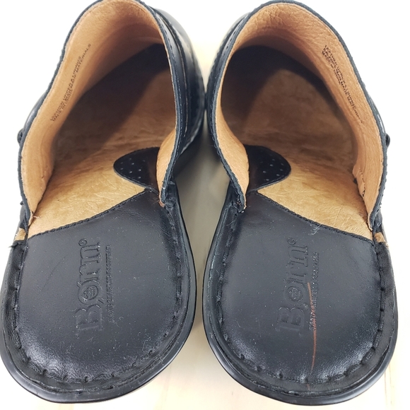 Born Clogs Mules Size 9 Black Leather Wedge Heel Mules Comfort Casual Bohemian - Picture 12 of 13